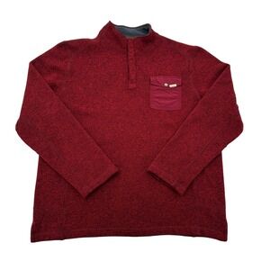 Woolrich Women XL Red 1/4 Button Pullover Sweater Shirt Pouch Pocket Cozy Warm